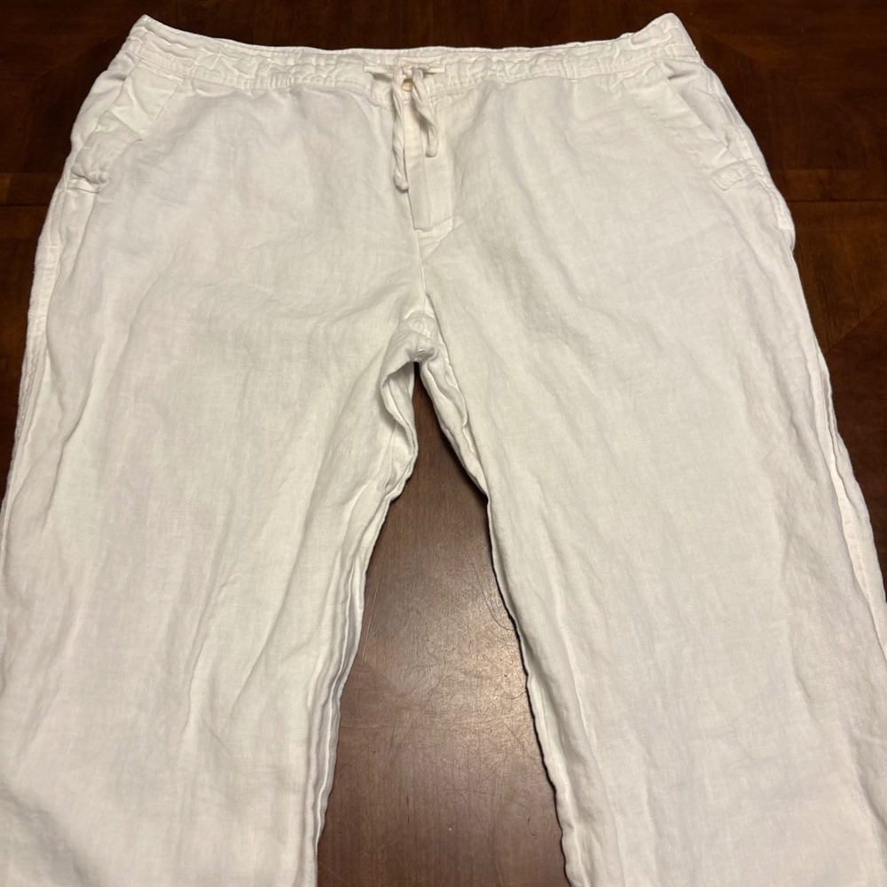 Lauren Ralph Lauren Linen Pants Womens 18W White Drawstring Straight Leg 0566